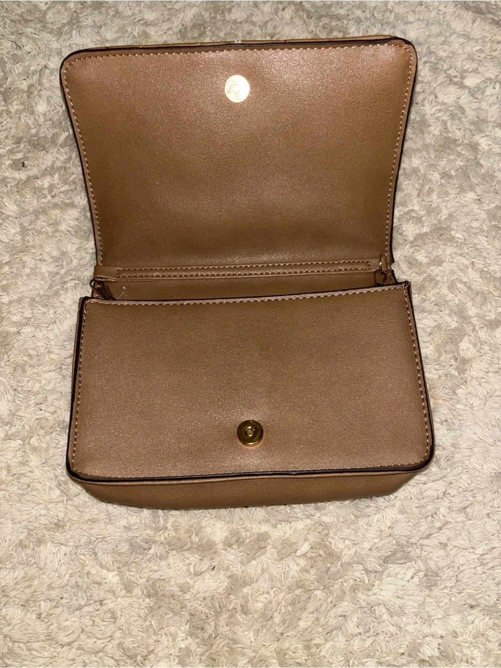 Quilted Tan Shoulder Bag/Purse - Women's Crossbody with gold chain strap